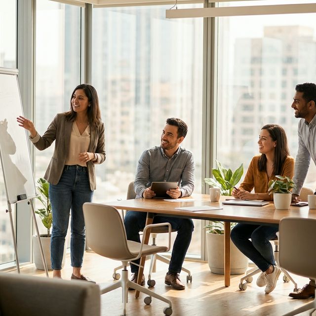 Diverse business team collaborating on lead follow-up