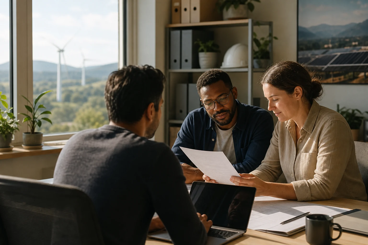 Remova Tech adviser preparing a delivery handoff with renewable-energy colleagues