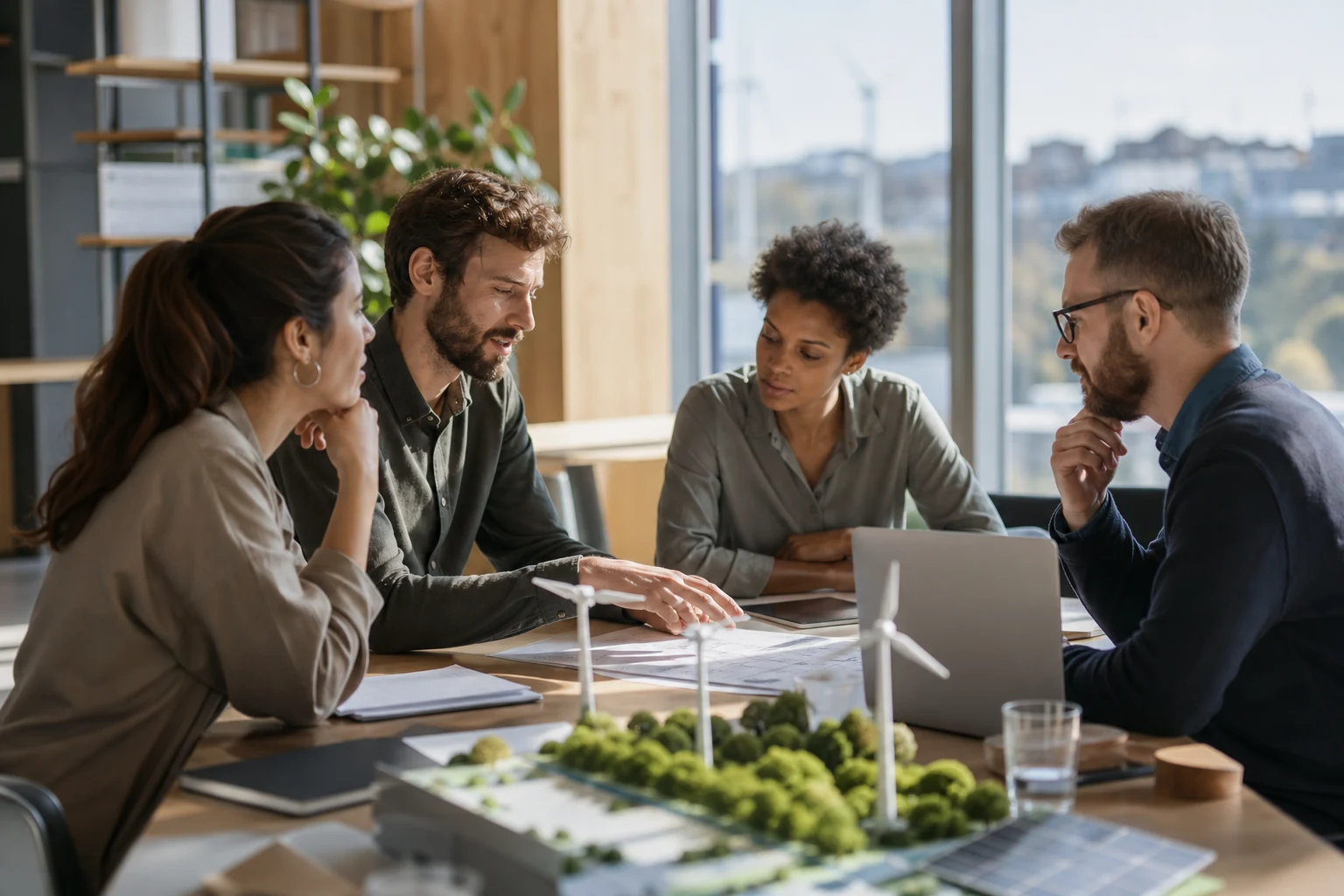 Remova Tech colleagues collaborating on renewable-energy technology decisions