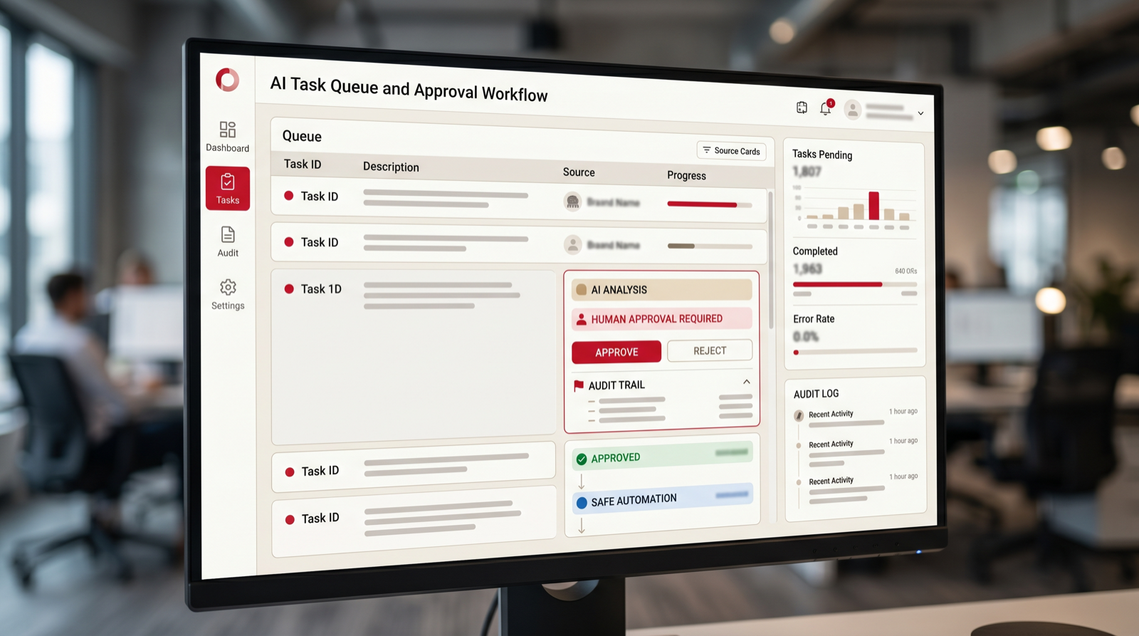 Business process automation software with AI recommendations and human approval