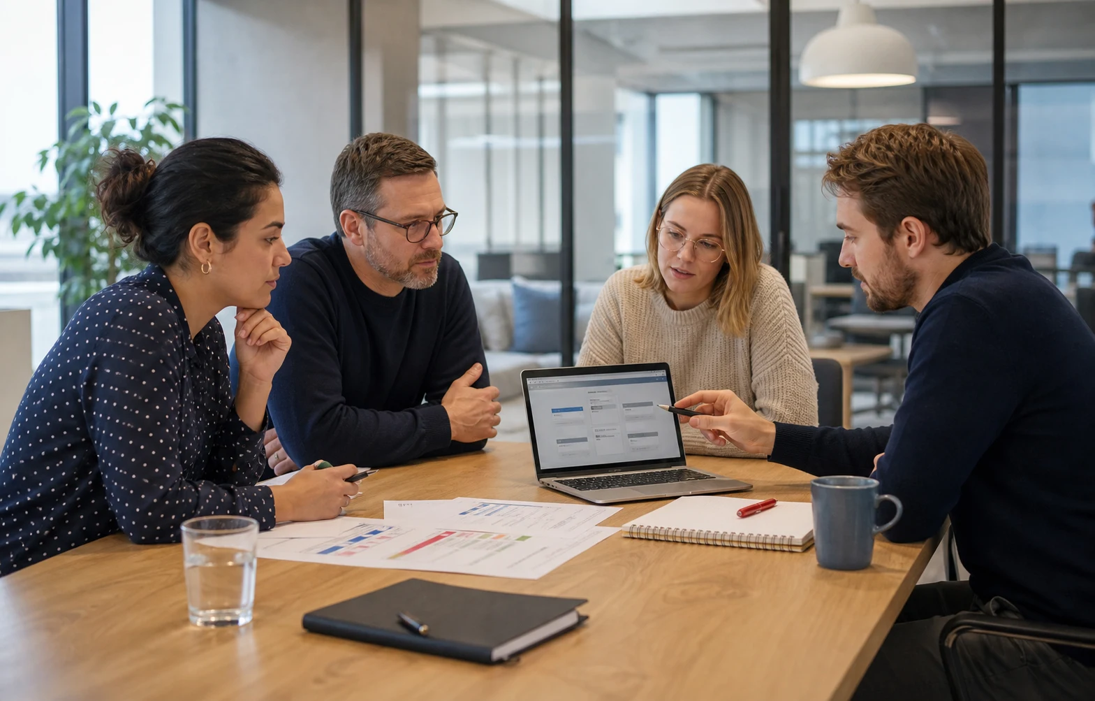 Consultant and business team reviewing a working AI pilot