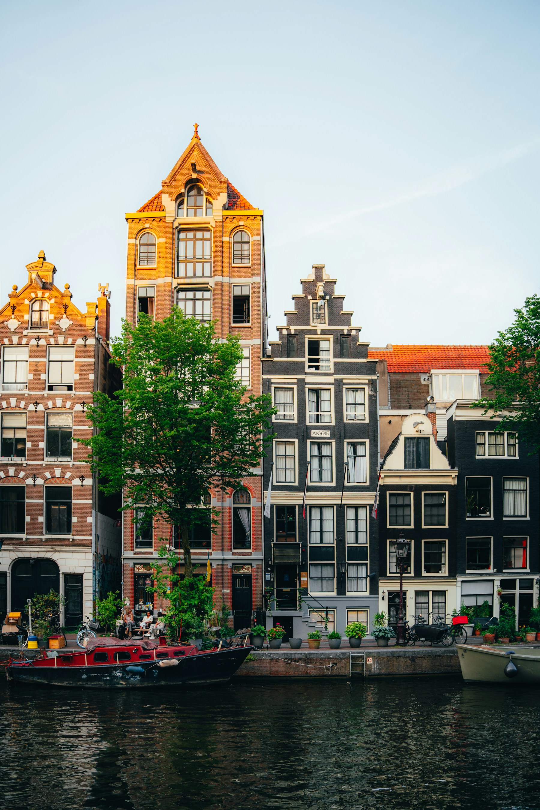 Amsterdam canal houses photographed along the city waterfront