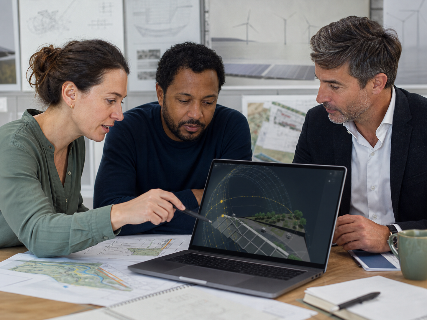 Antwerp engineers and commercial colleagues reviewing solar and grid assumptions