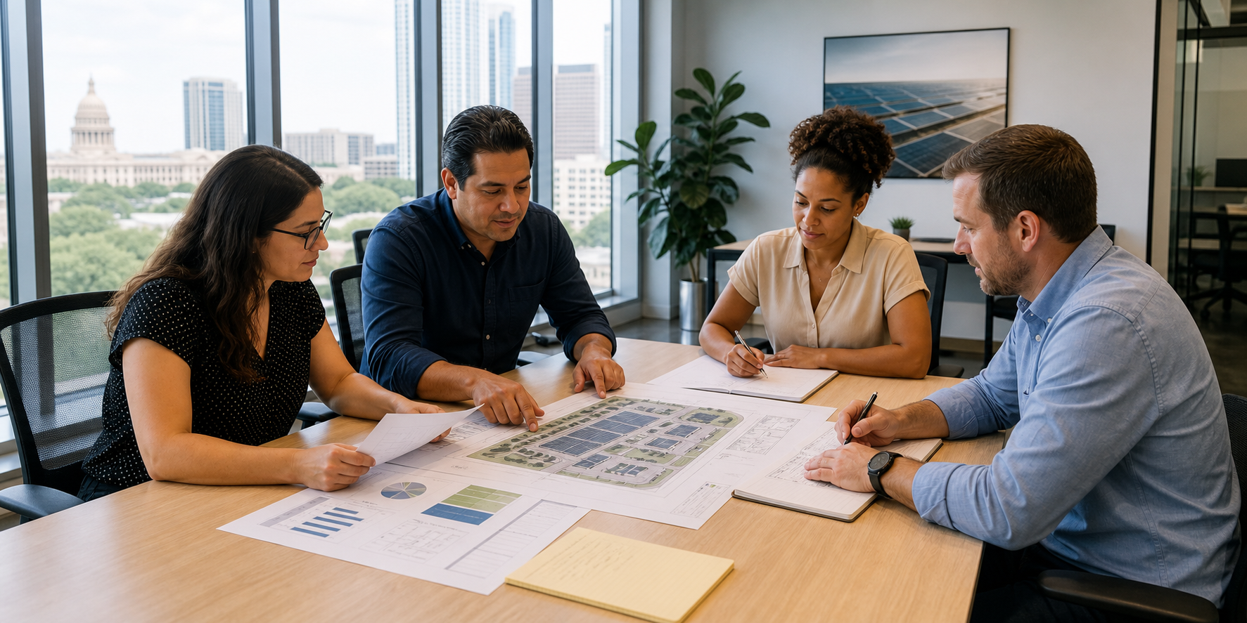Austin renewable-energy project team connecting customer, utility, and supplier work