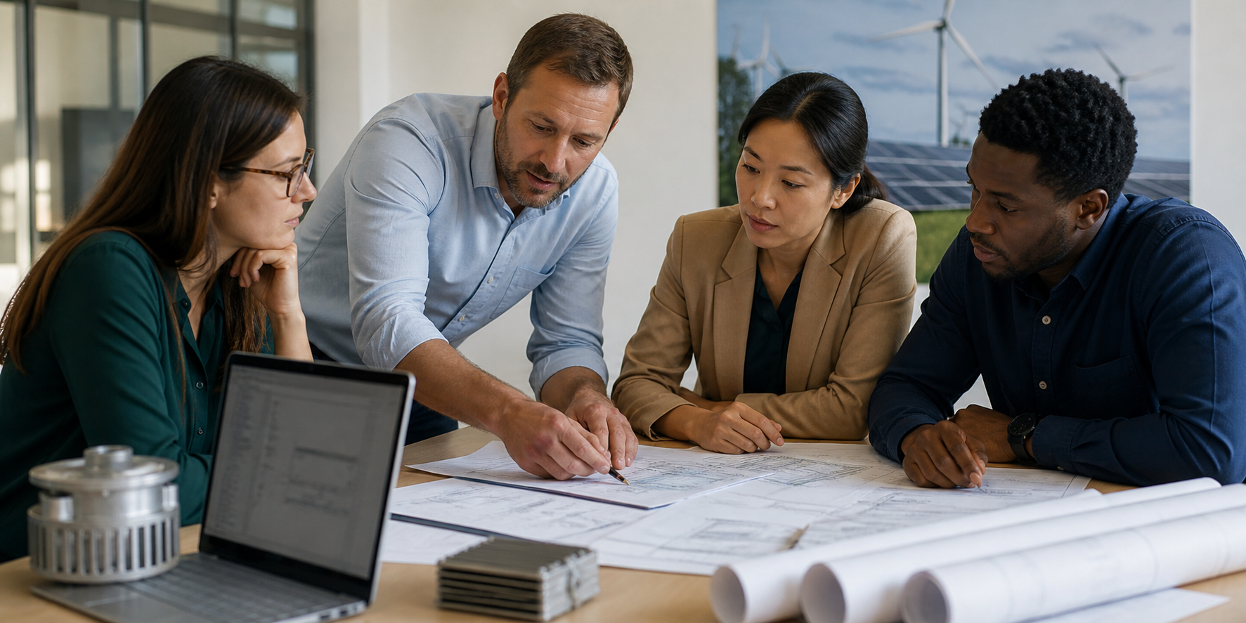Budapest renewable-energy project team connecting Hungarian customer and supplier work
