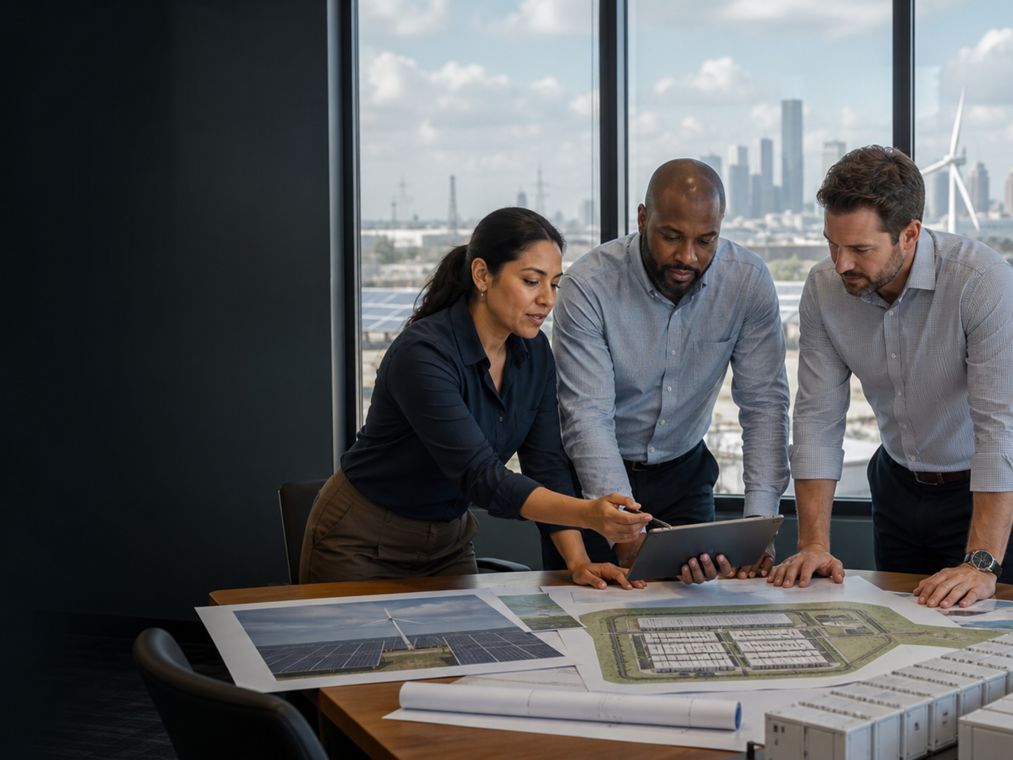 Chicago engineers reviewing sun position, seasonal shading, and building load assumptions