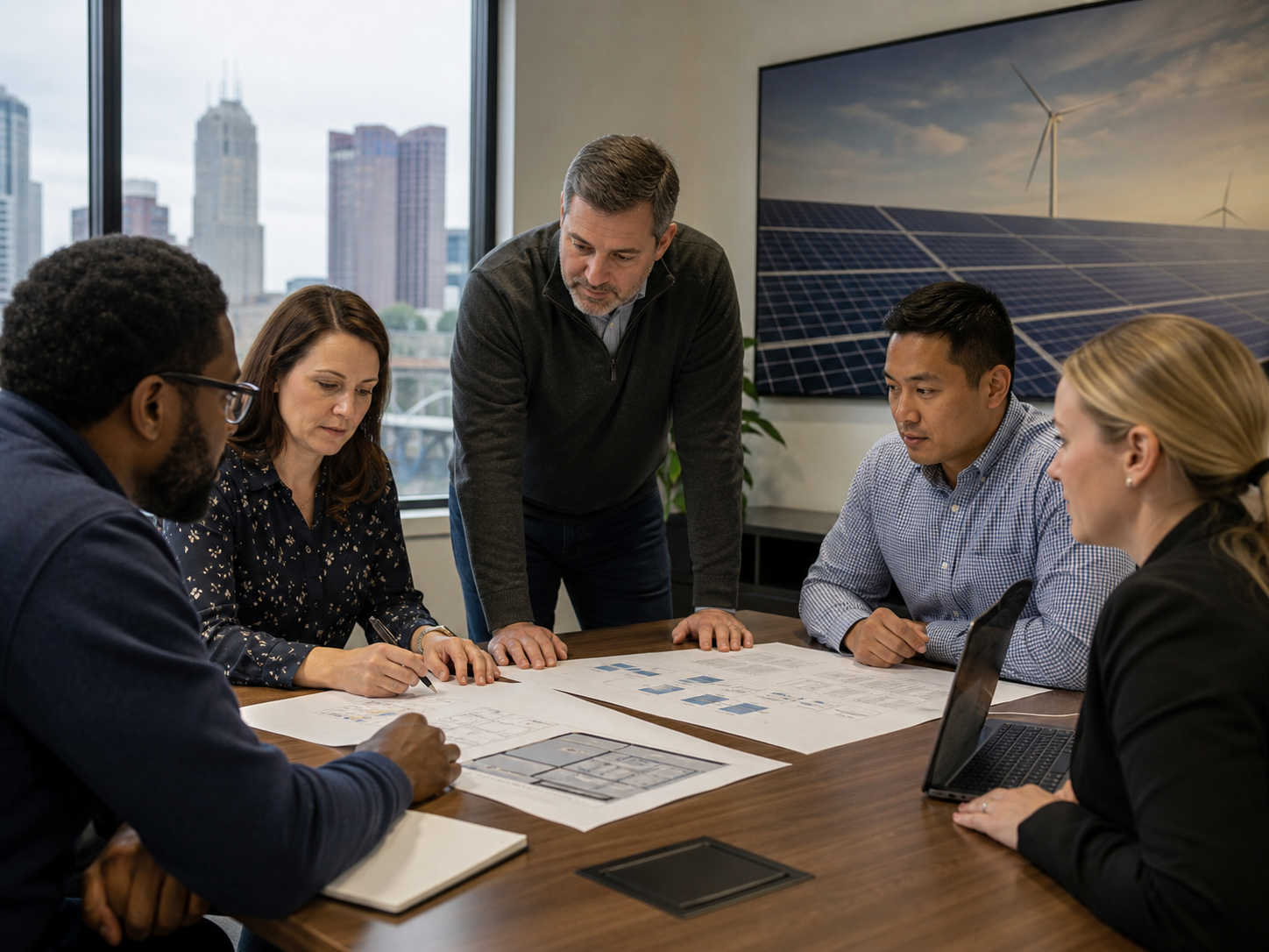 Columbus renewable-energy professionals reviewing building data security and recovery priorities