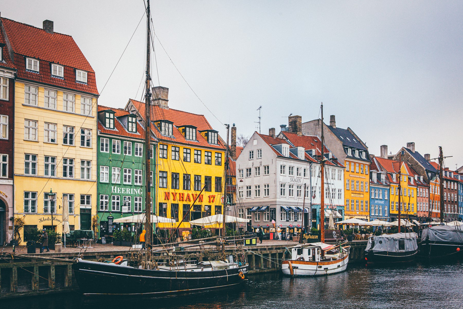 Copenhagen Nyhavn waterfront photographed with colorful buildings and boats
