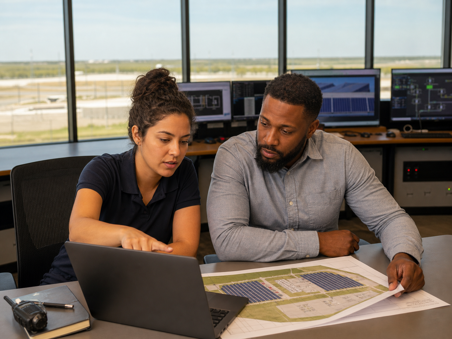 Dallas engineers reviewing sun position, shading, and commercial load assumptions