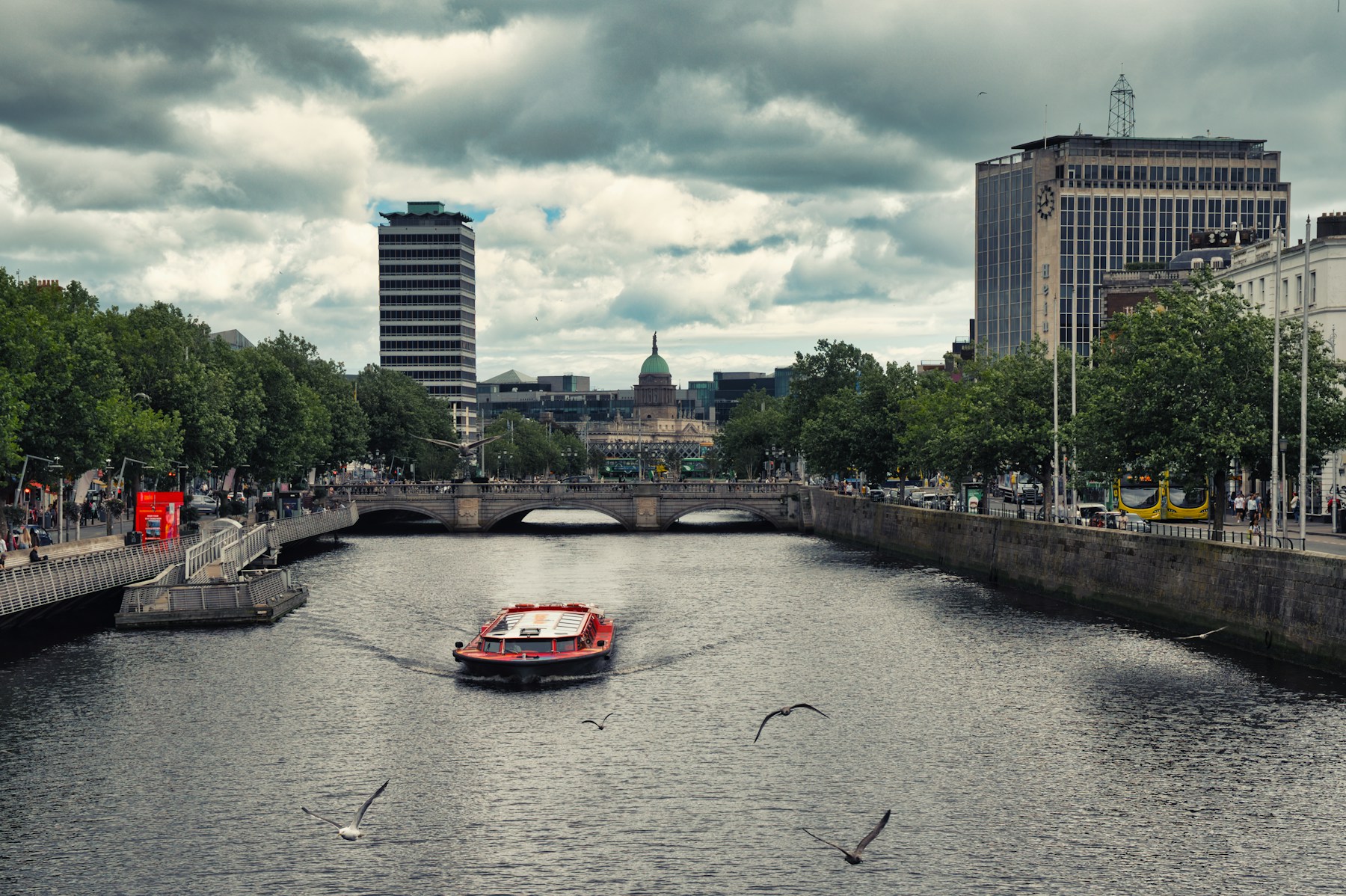 Dublin city river view photographed from the quay