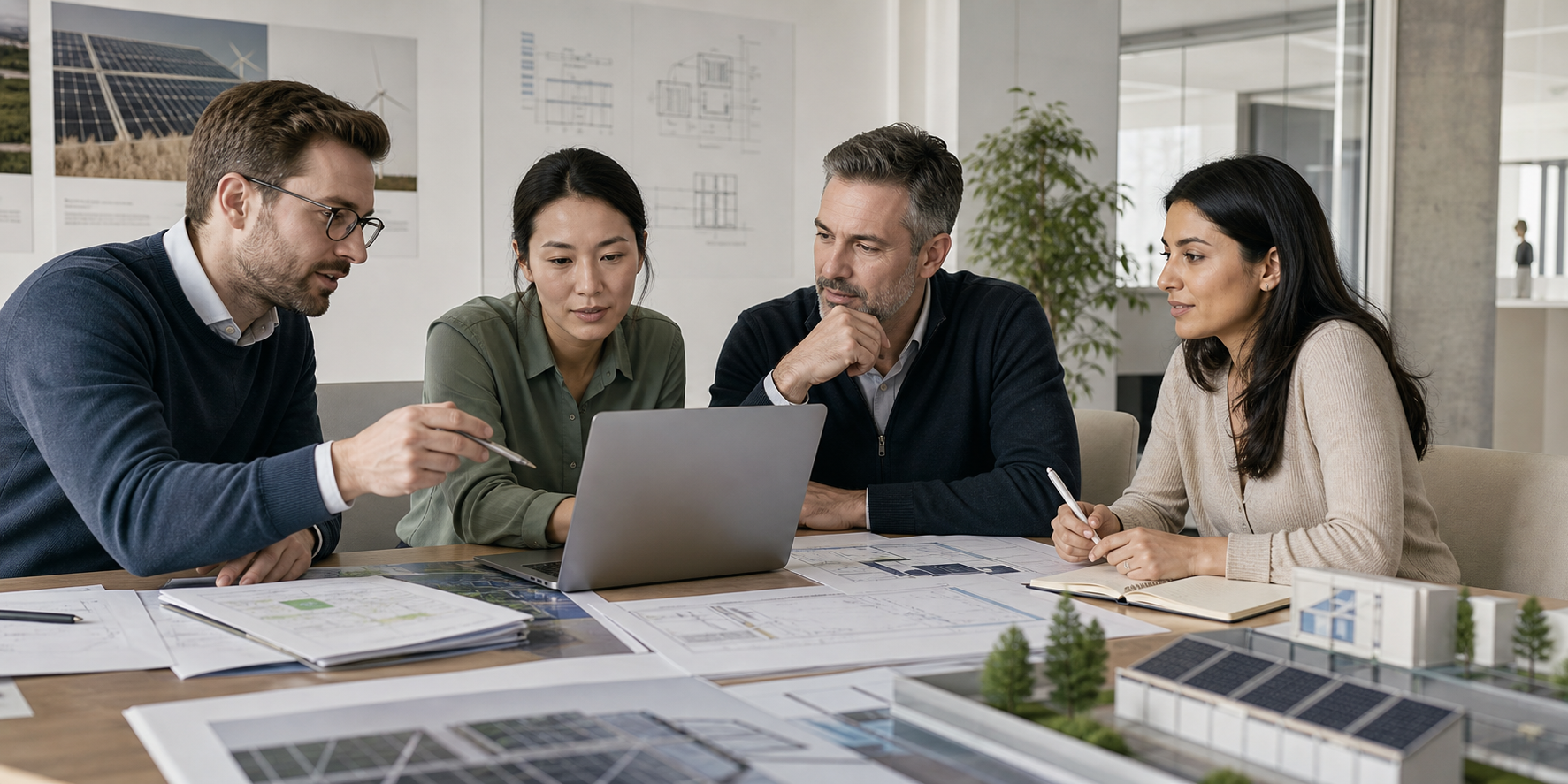 Frankfurt renewable-energy project team connecting German customer and supplier work