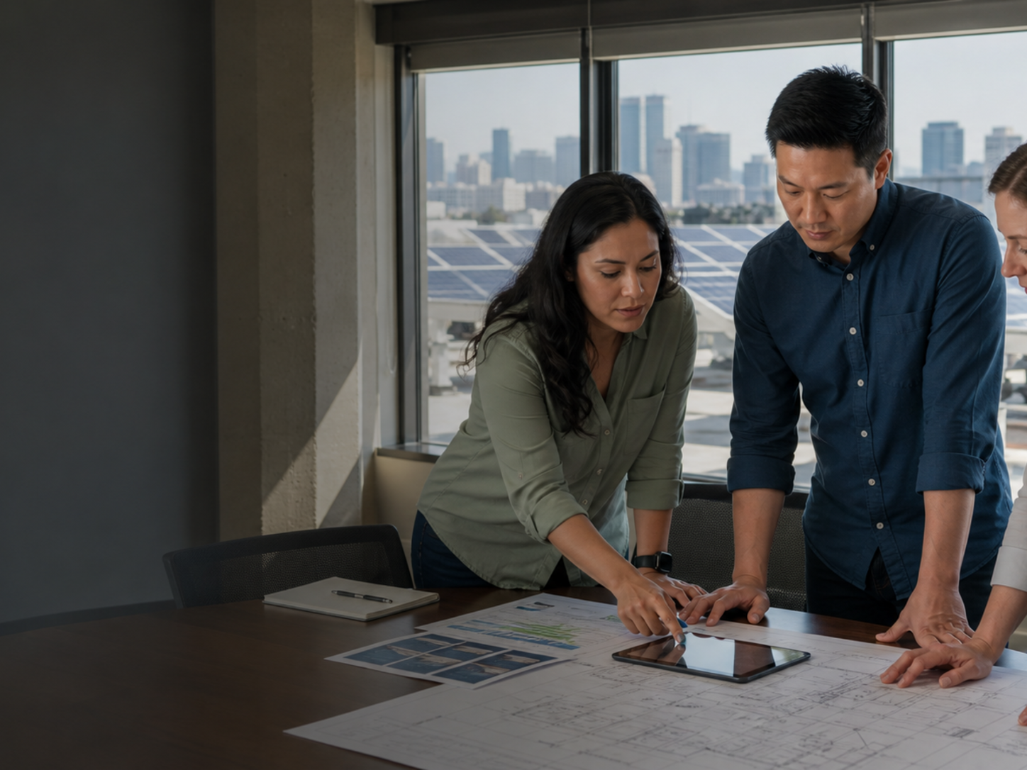 Houston engineers reviewing solar, wind, load, and battery assumptions
