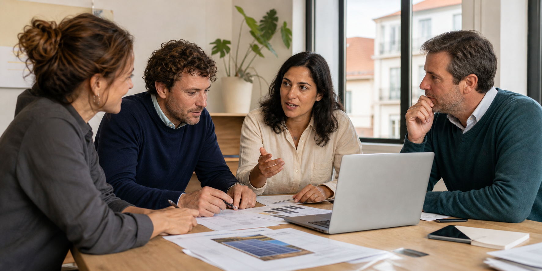 Lisbon renewable-energy project team connecting Portuguese, English, and delivery work