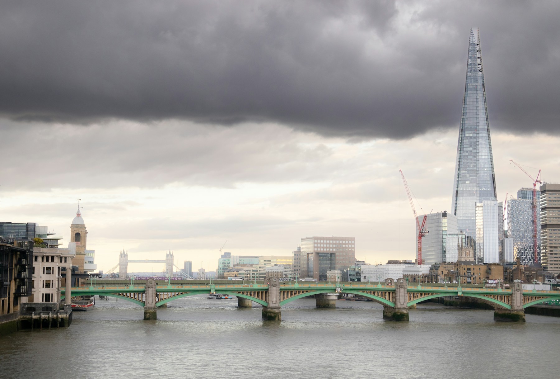 London skyline and the River Thames photographed from the bridge
