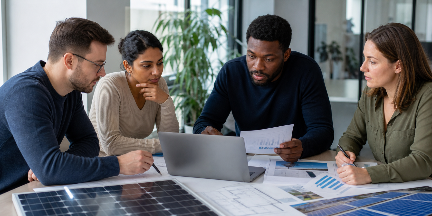 London renewable-energy project team connecting proposal and delivery work