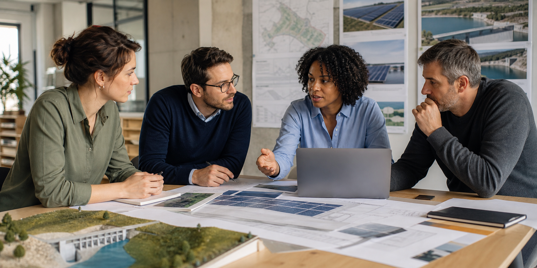 Lyon renewable-energy project team connecting French customer and supplier work