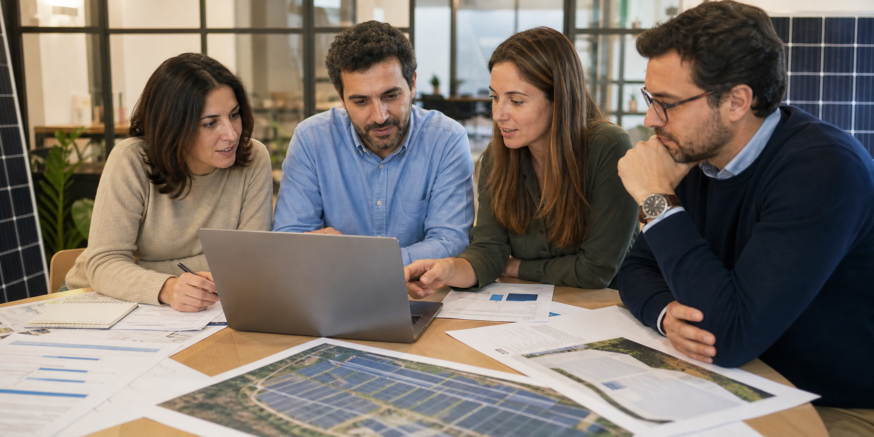 Madrid renewable-energy project team connecting proposal and delivery work