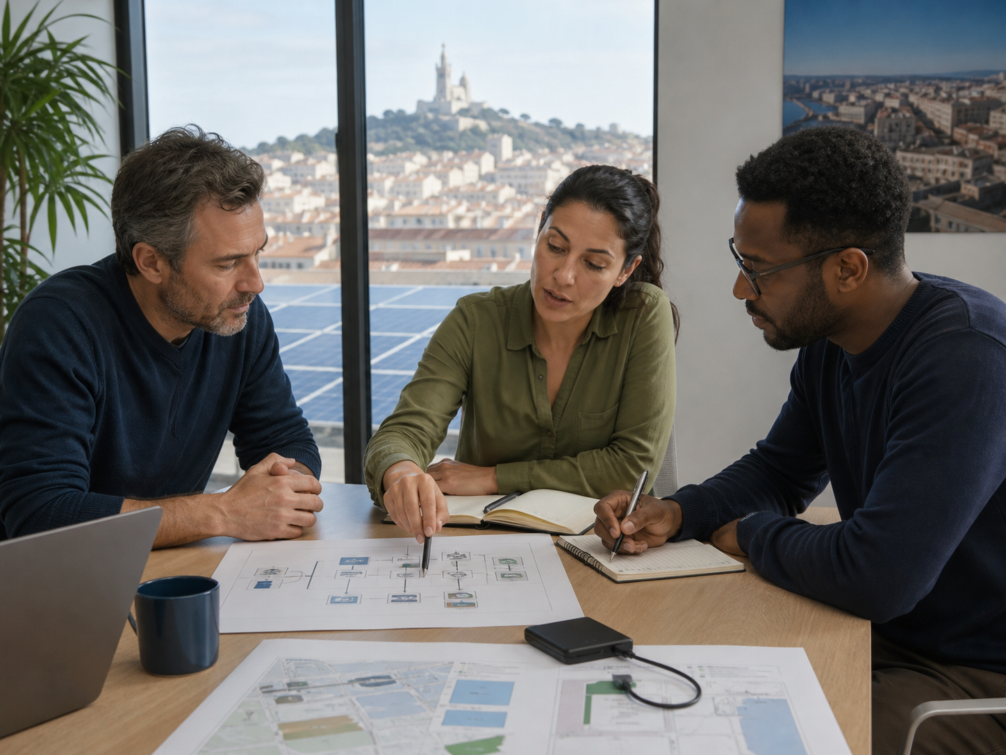 Marseille renewable-energy professionals reviewing security and recovery priorities