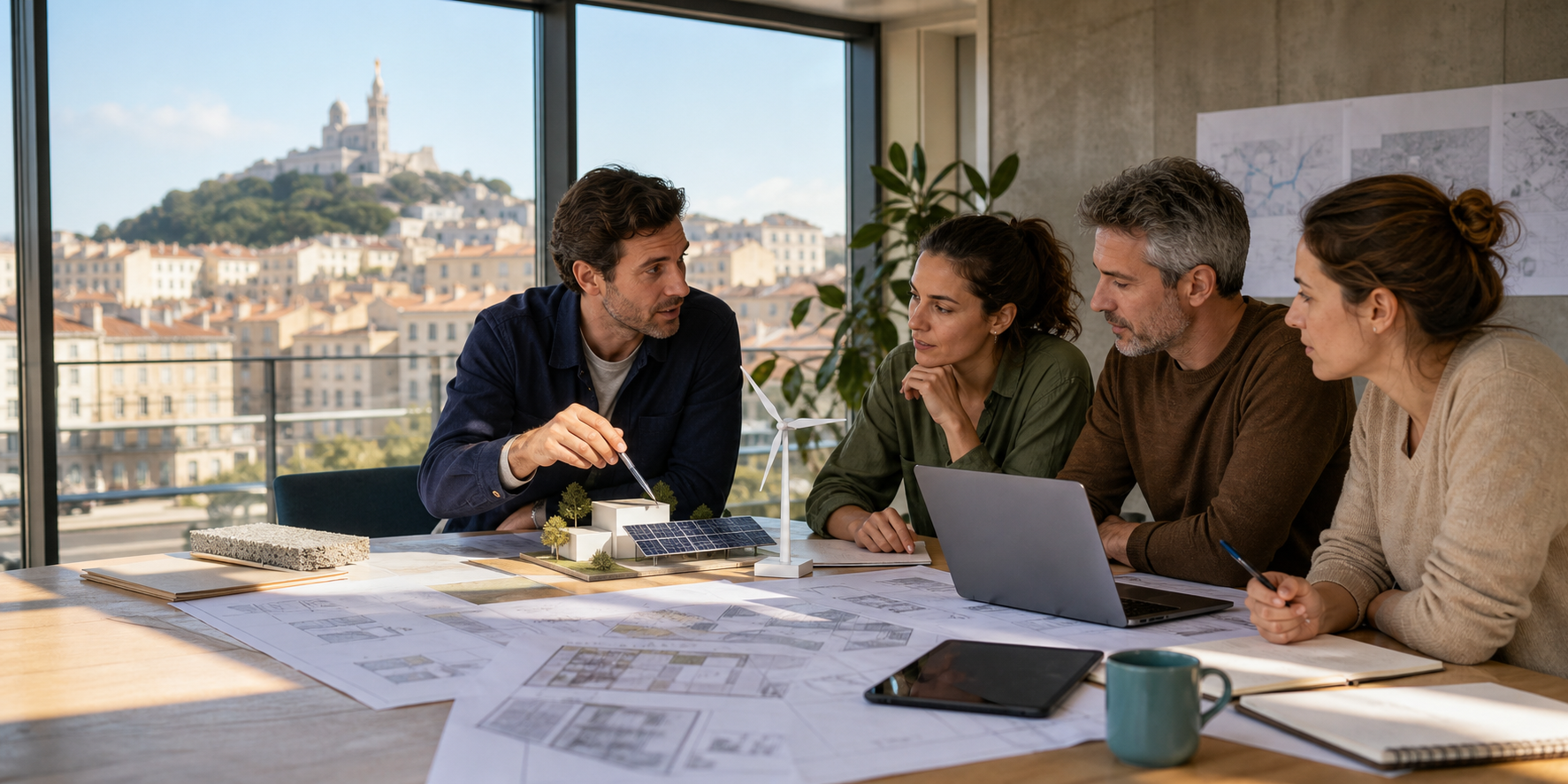 Marseille renewable-energy project team connecting French customer and supplier work