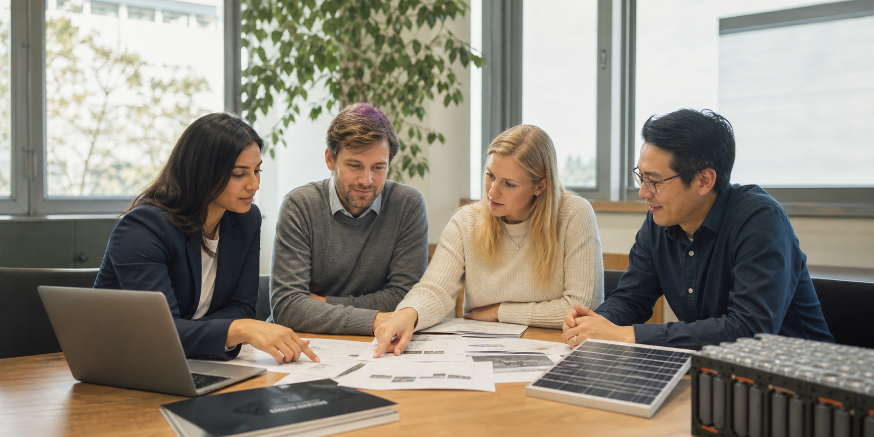 Munich renewable-energy project team connecting industrial customer, engineering, and delivery work