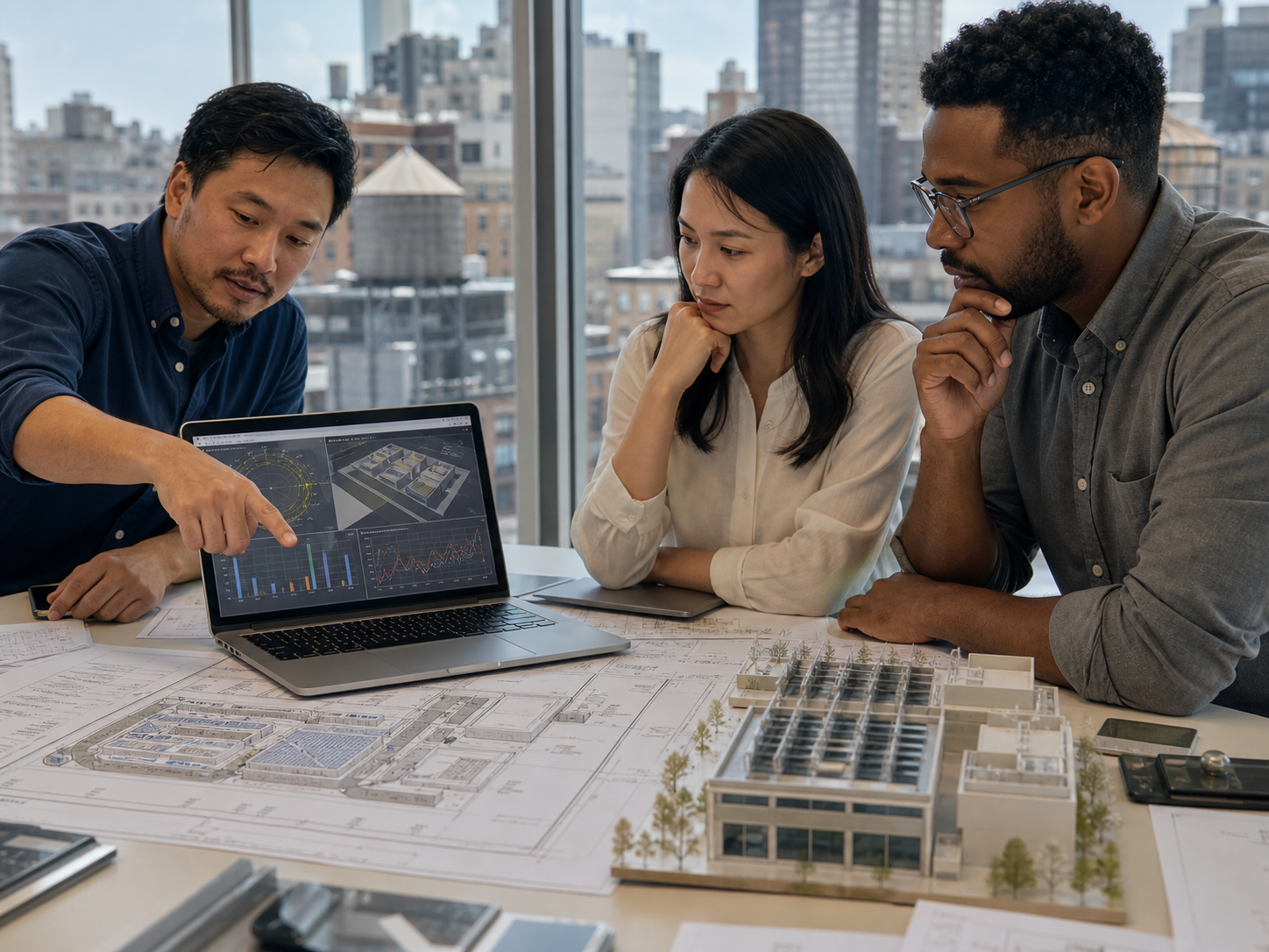 New York engineers reviewing solar yield, load, and storage assumptions