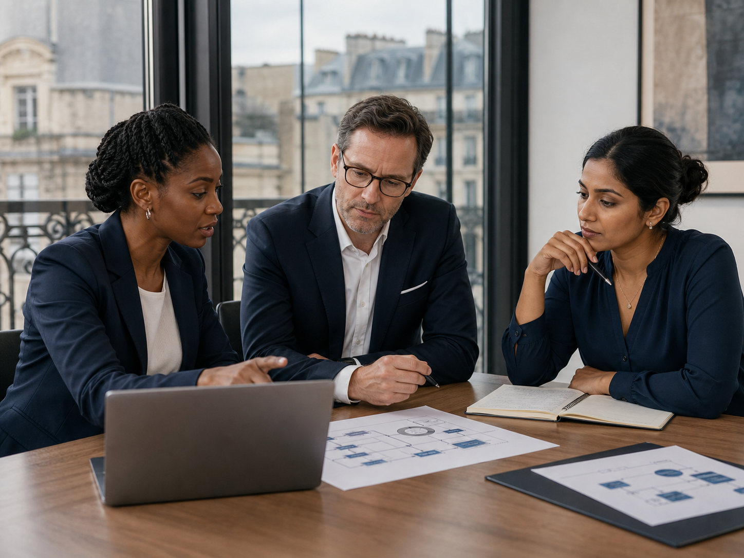 Paris business professionals reviewing security and recovery planning