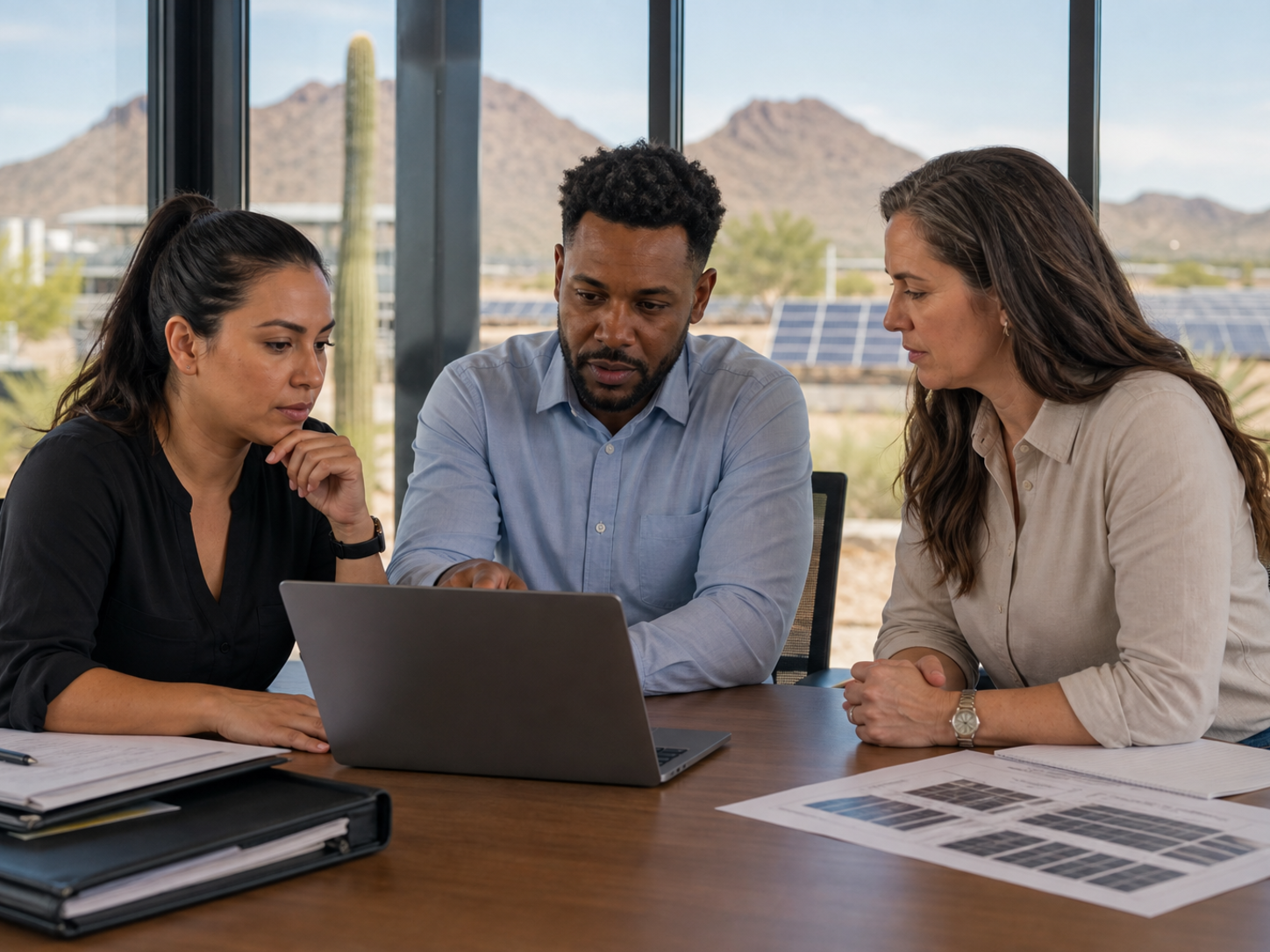 Phoenix renewable-energy professionals reviewing heat resilience and recovery priorities