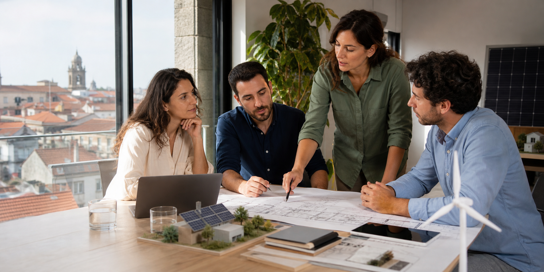 Porto renewable-energy project team connecting Portuguese customer and supplier work