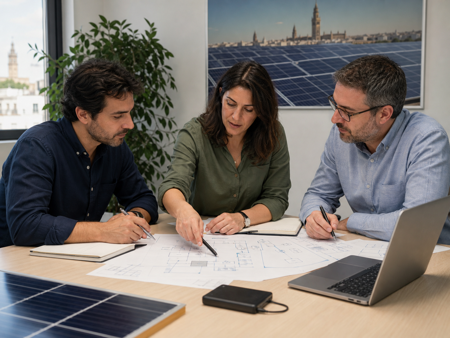 Seville renewable-energy professionals reviewing security and recovery priorities