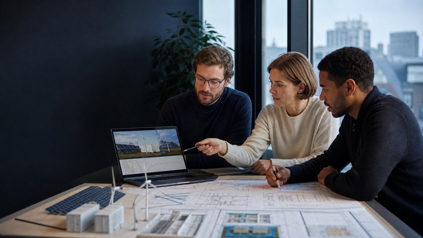 Tallinn renewable-energy professionals reviewing a Baltic grid and project plan
