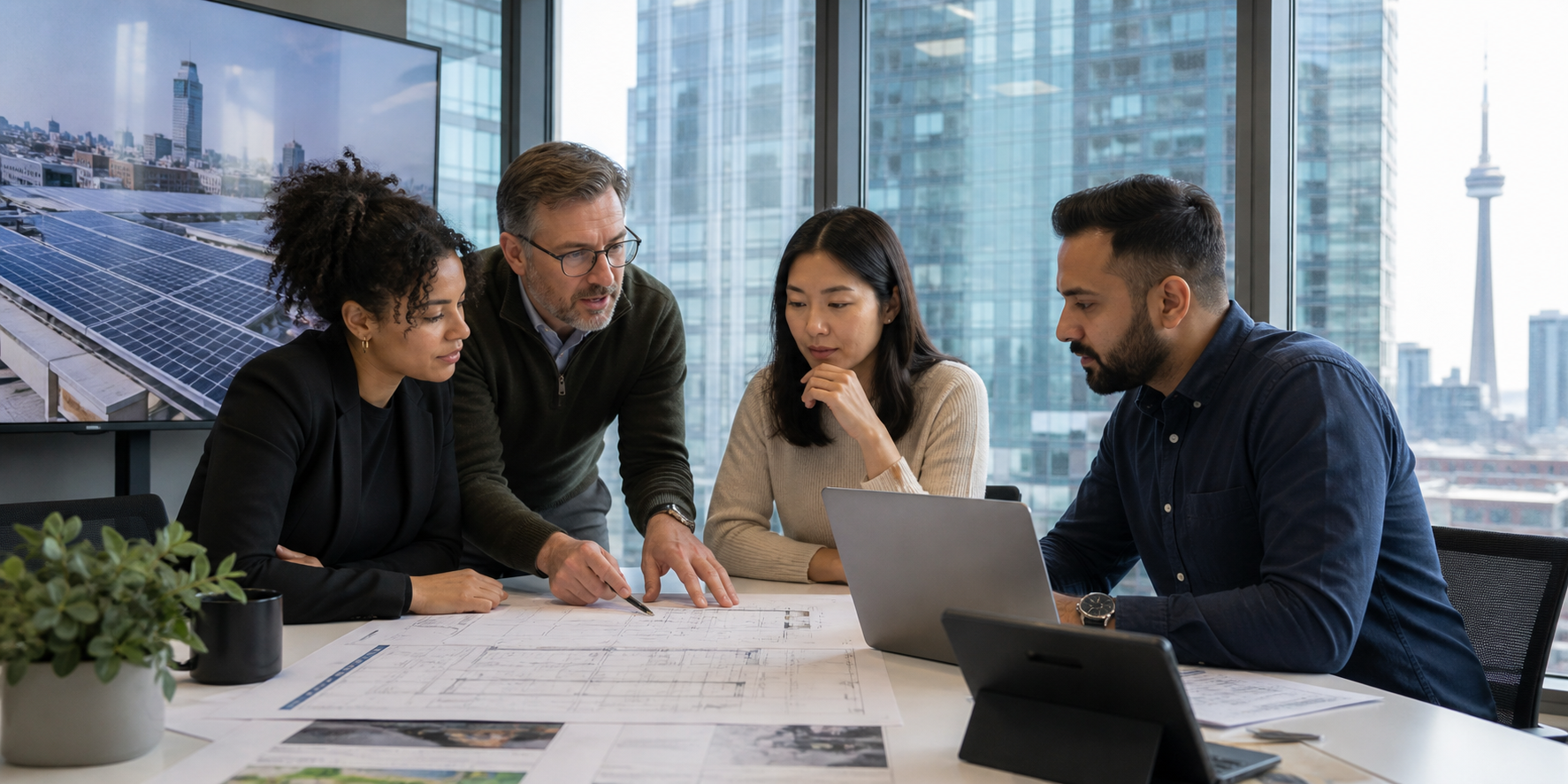 Toronto renewable-energy project team connecting customer, utility, and supplier work