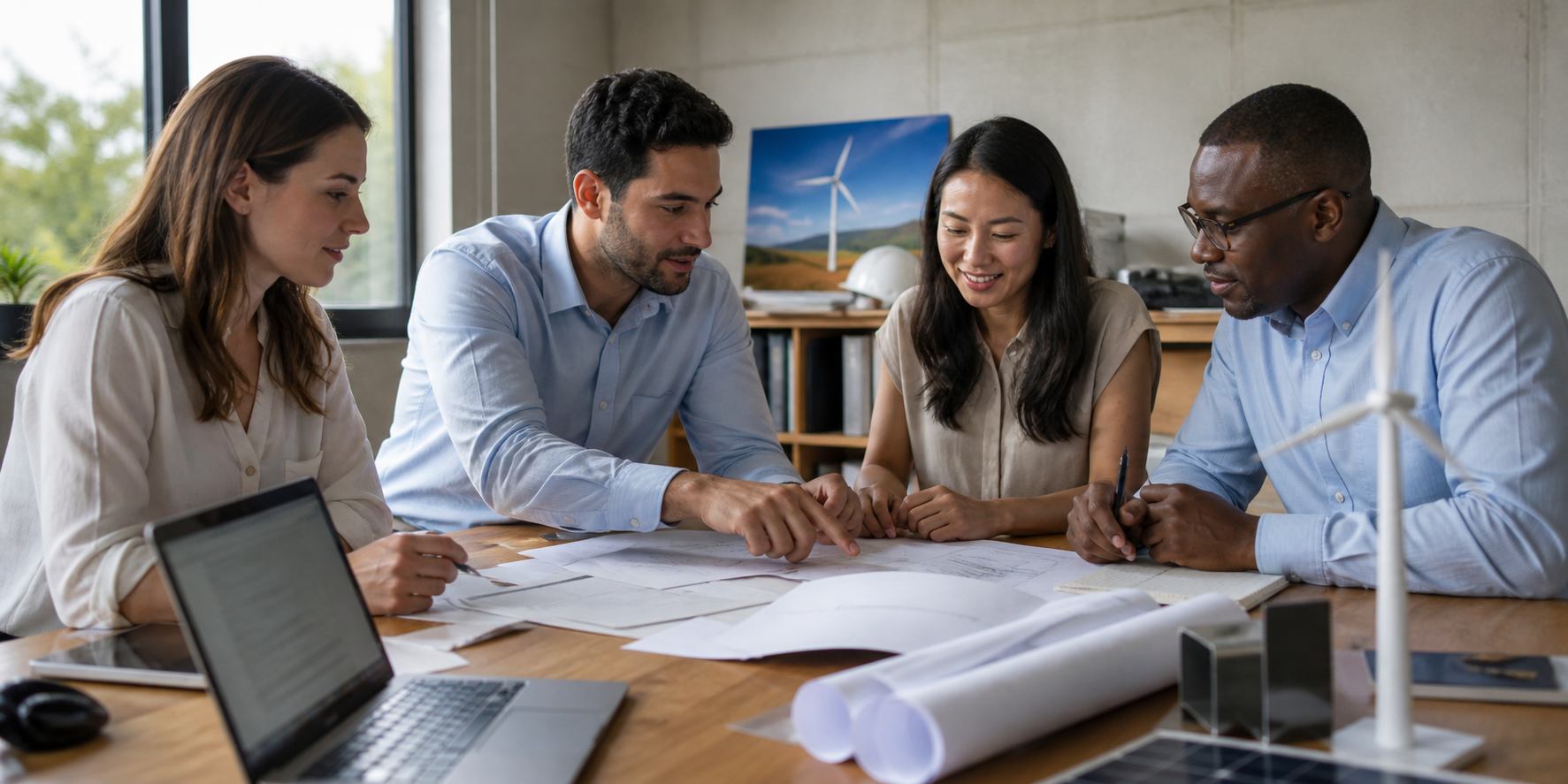 Valencia renewable-energy project team connecting Spanish customer and supplier work