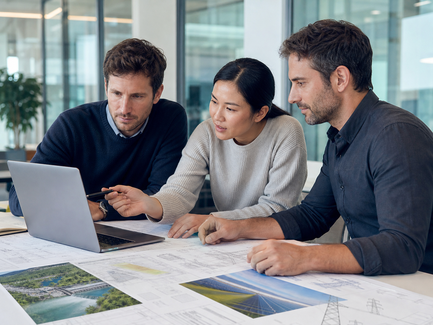 Zurich renewable-energy professionals reviewing site and yield assumptions