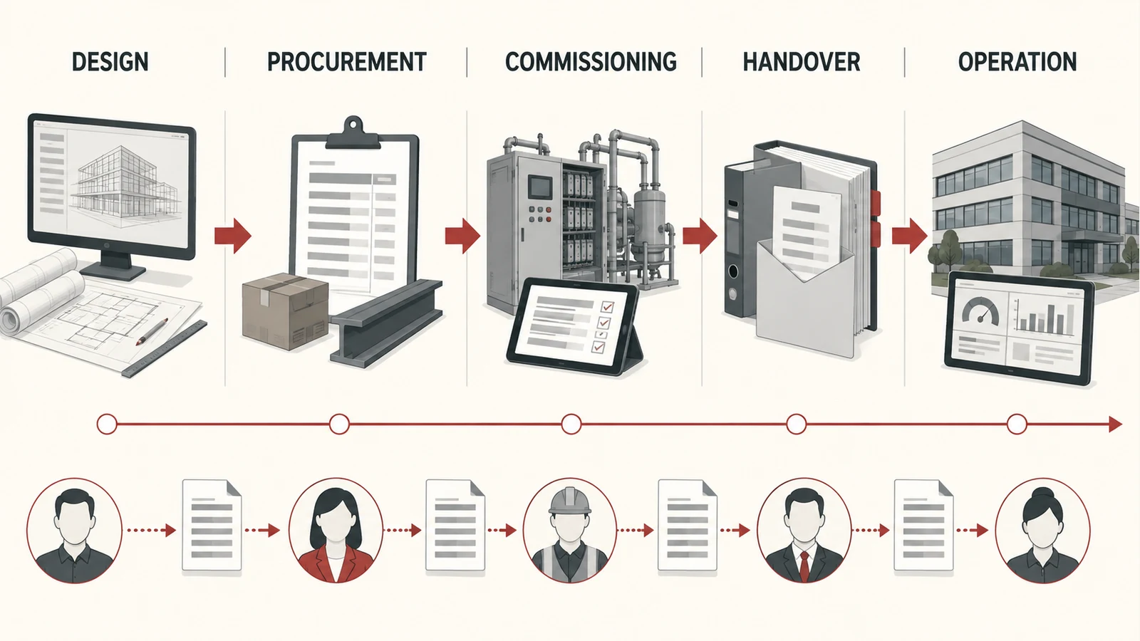 Document ownership across a renewable-energy project's lifecycle.