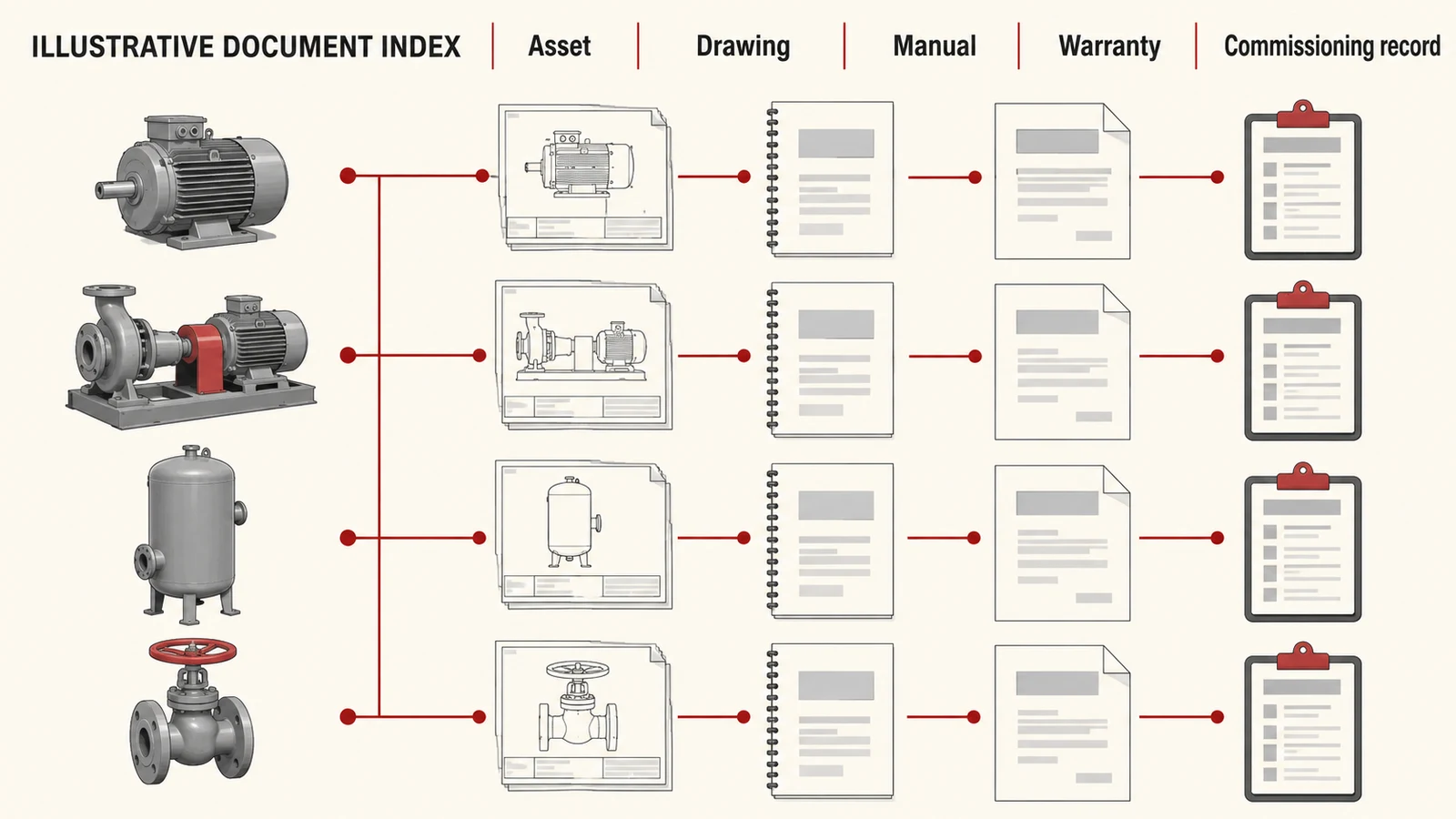 Example document index linking project assets to their records.