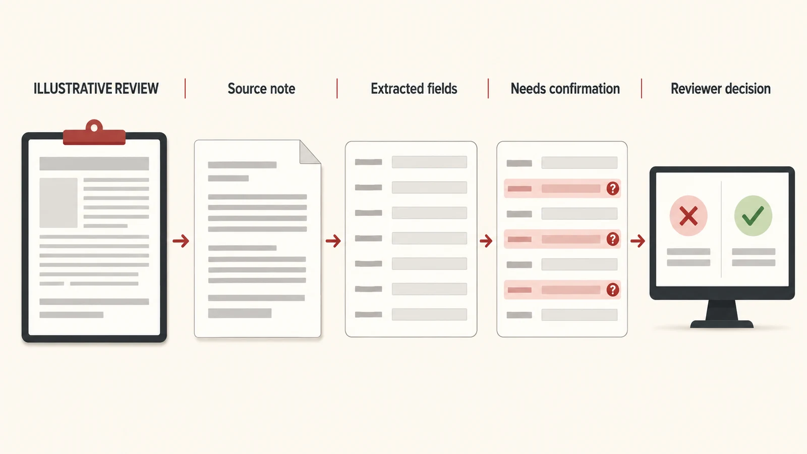 Review queue comparing extracted maintenance fields with their source notes.