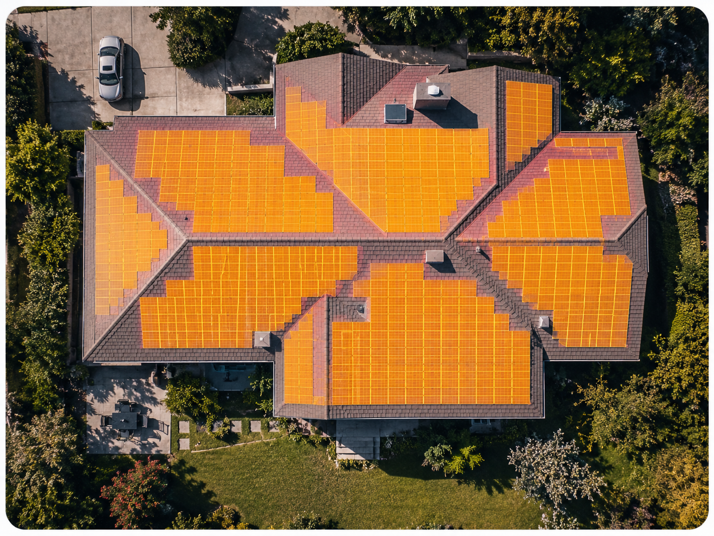Solar panel array layout preview over a residential roof
